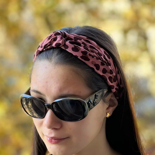 Bandeau cheveux croisé leopard rouge