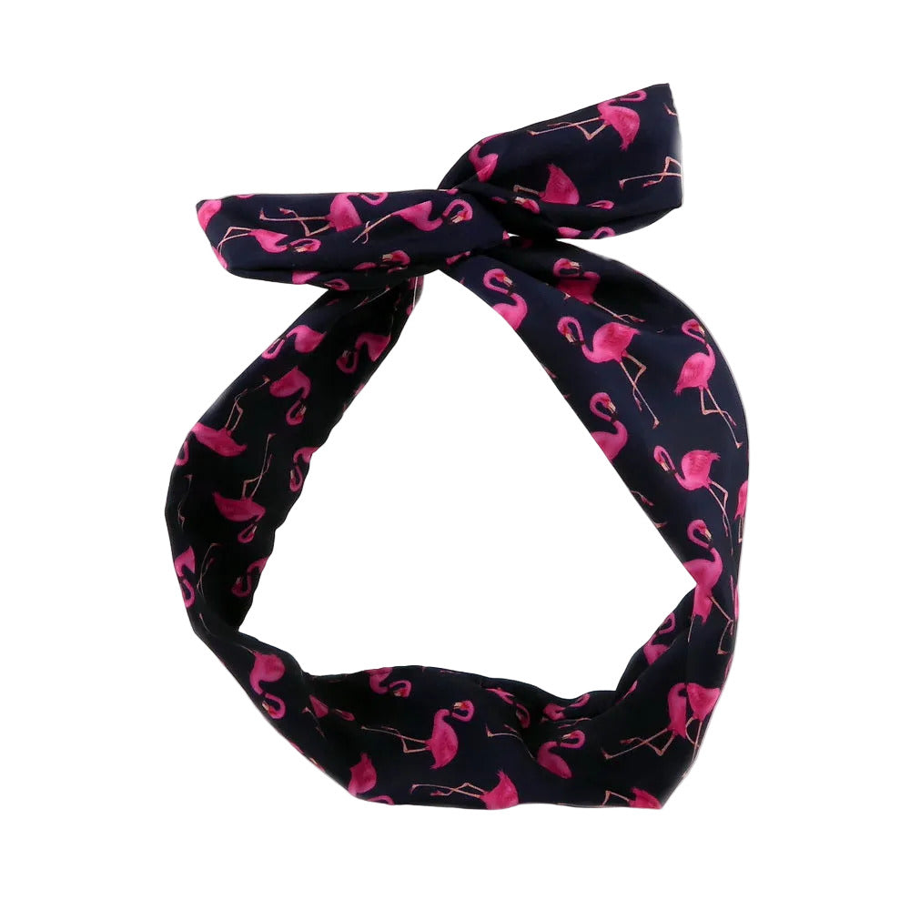 Bandeau cheveux motif flamant rose - marine