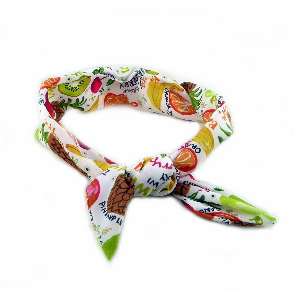 Bandeau pour cheveux ivoire motif fruits colorés
