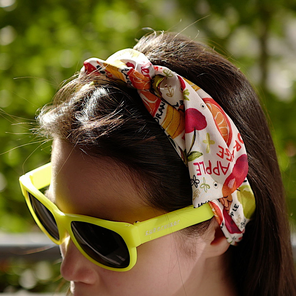 Bandeau pour cheveux ivoire motif fruits colorés