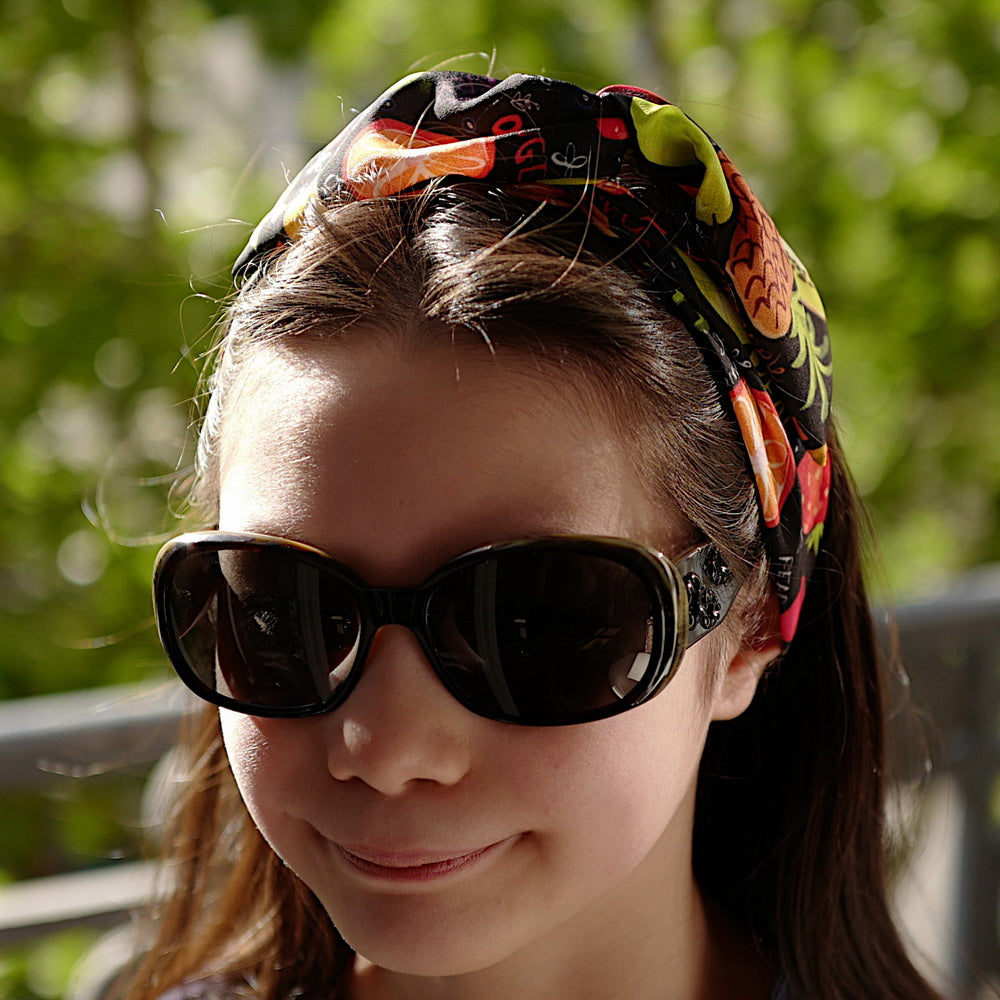 Bandeau pour cheveux noir motif fruits