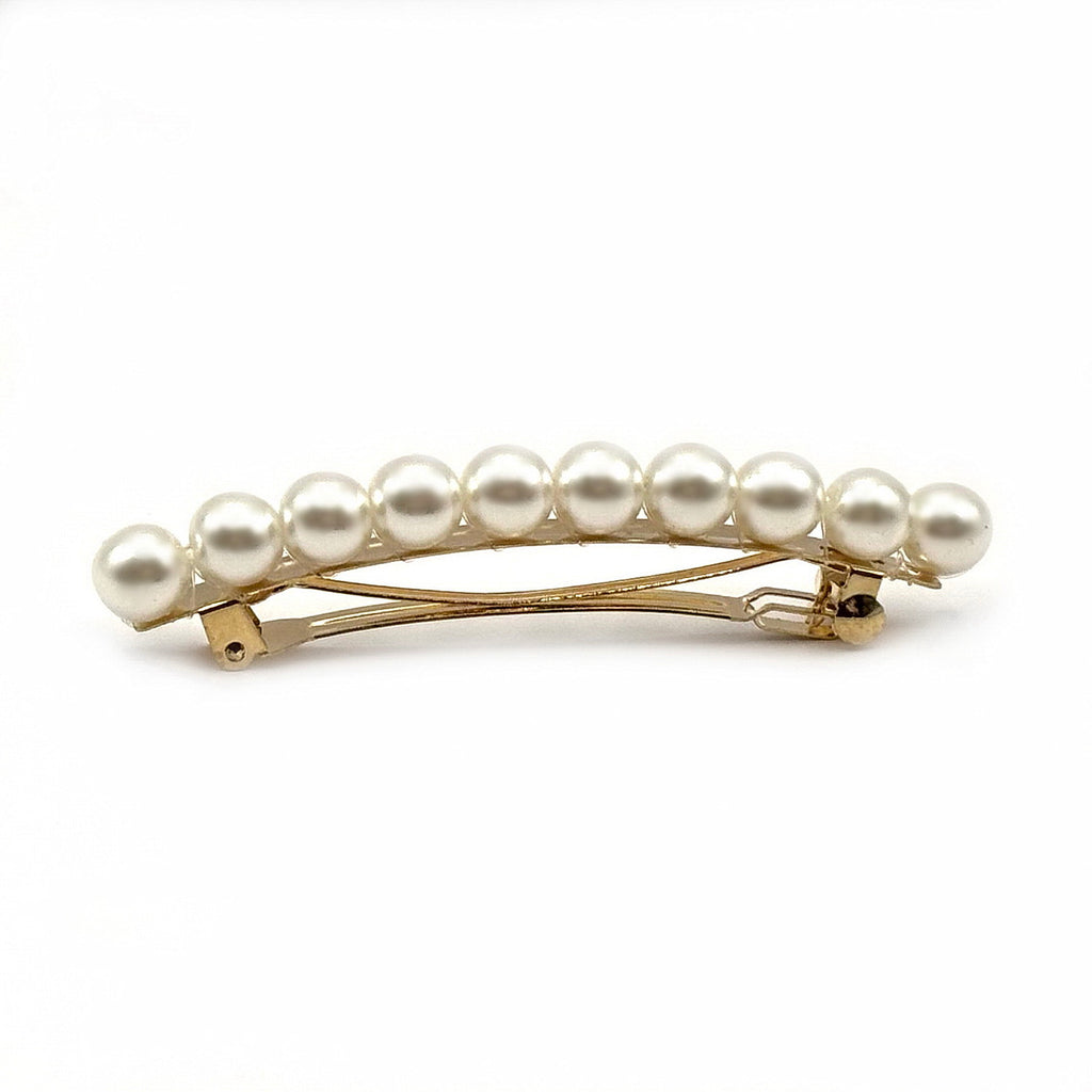 Barrette à cheveux 7cm, perles blanches nacrées