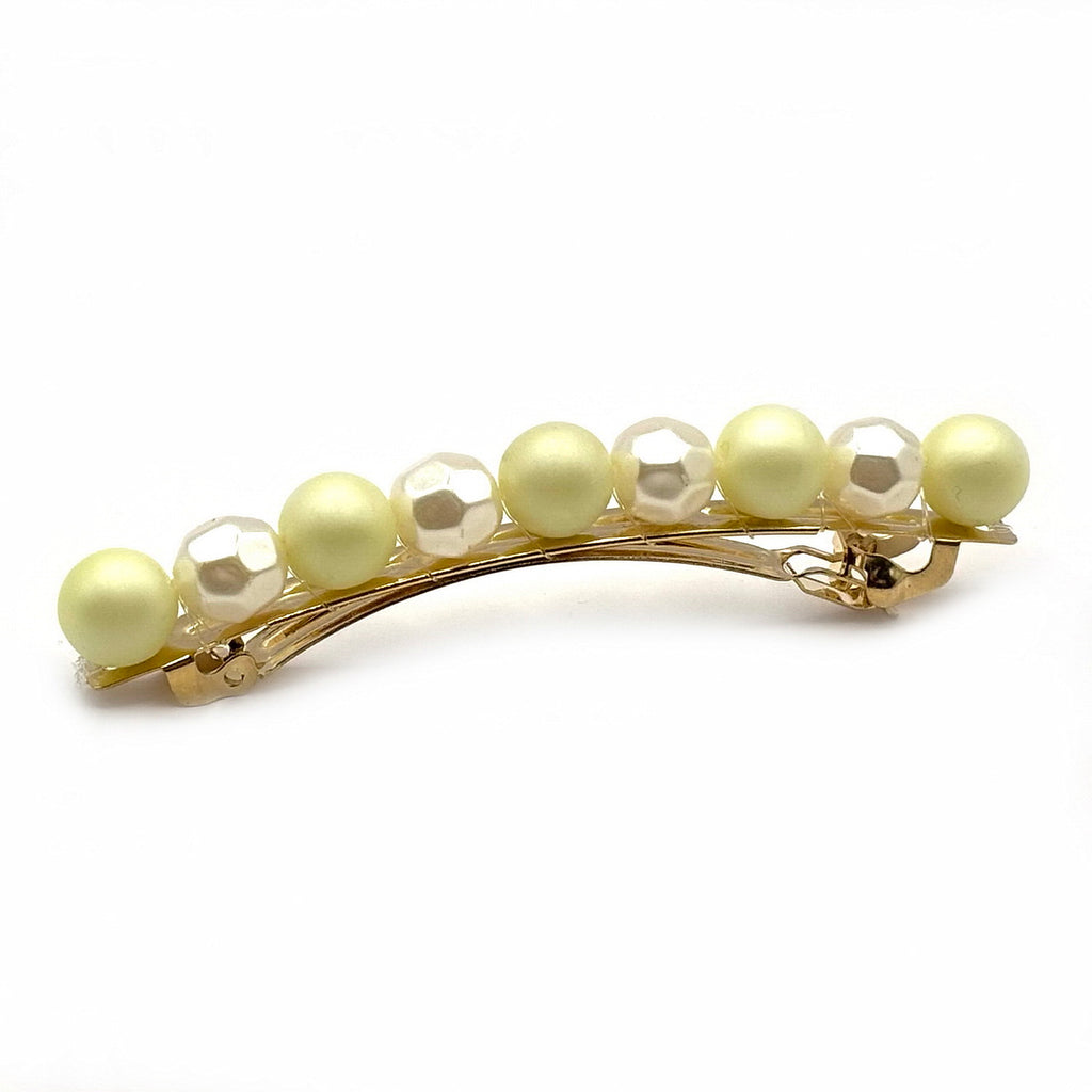 Barrette à cheveux 8cm perles jaunes et nacrées