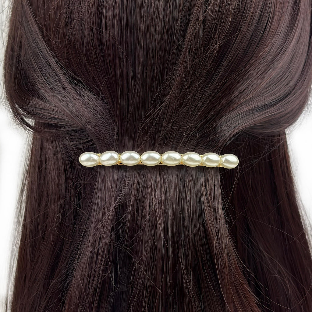 Barrette à cheveux 8cm perles nacrées ovales, cheveux fins