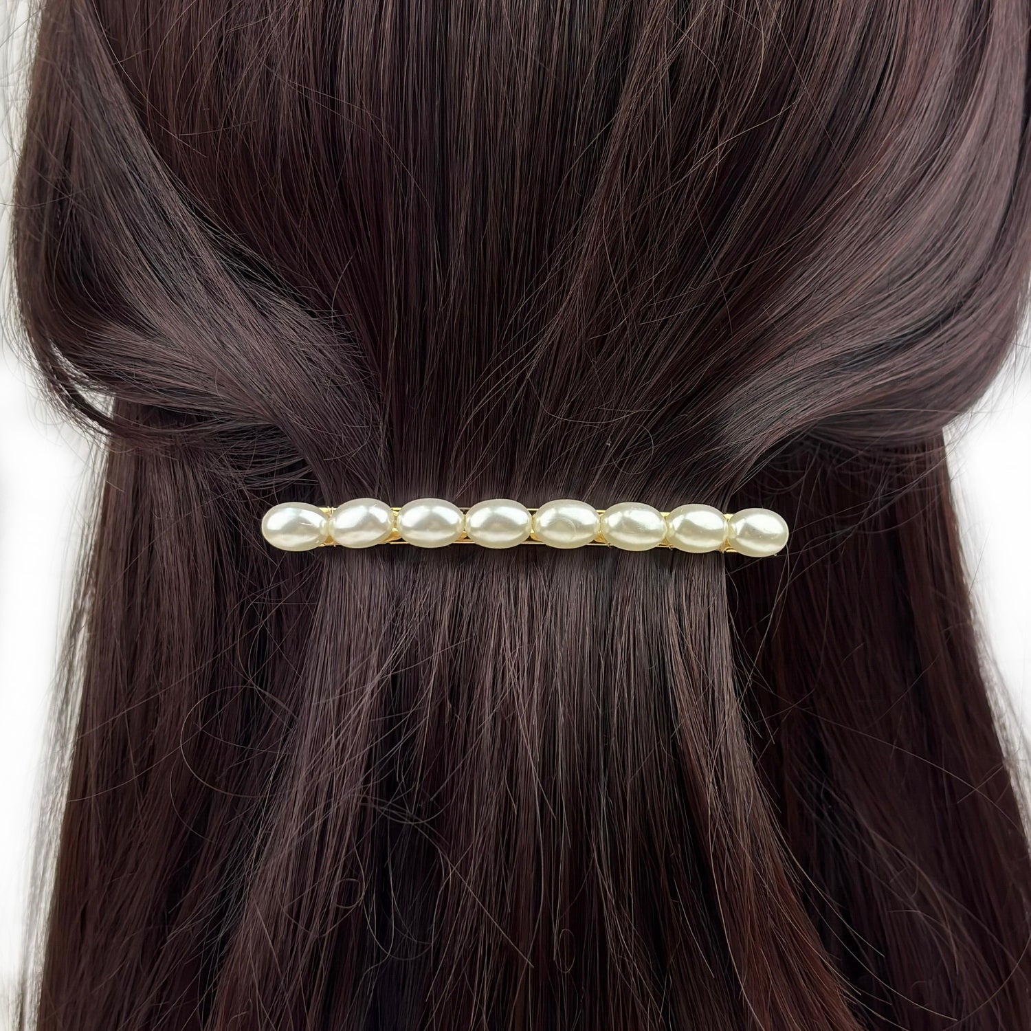 Barrette à cheveux 8cm perles nacrées ovales, cheveux fins