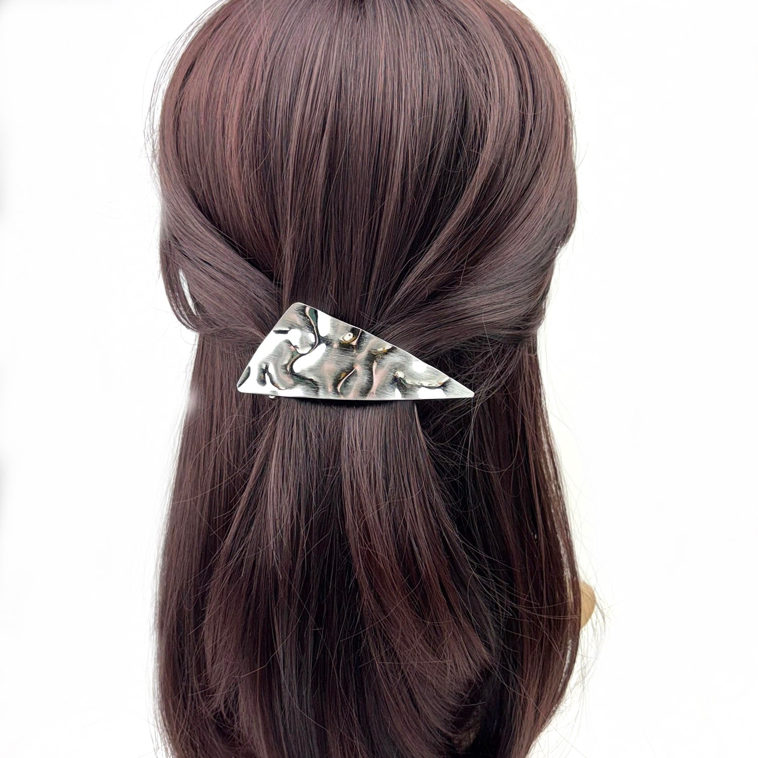 Barrette à cheveux 9cm triangulaire metal argent