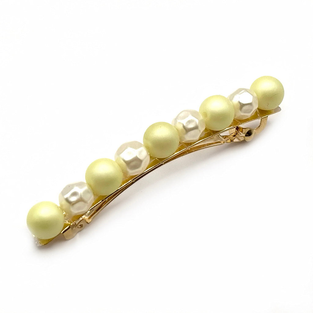 Barrette à cheveux bicolore 8cm perles jaunes et nacrées