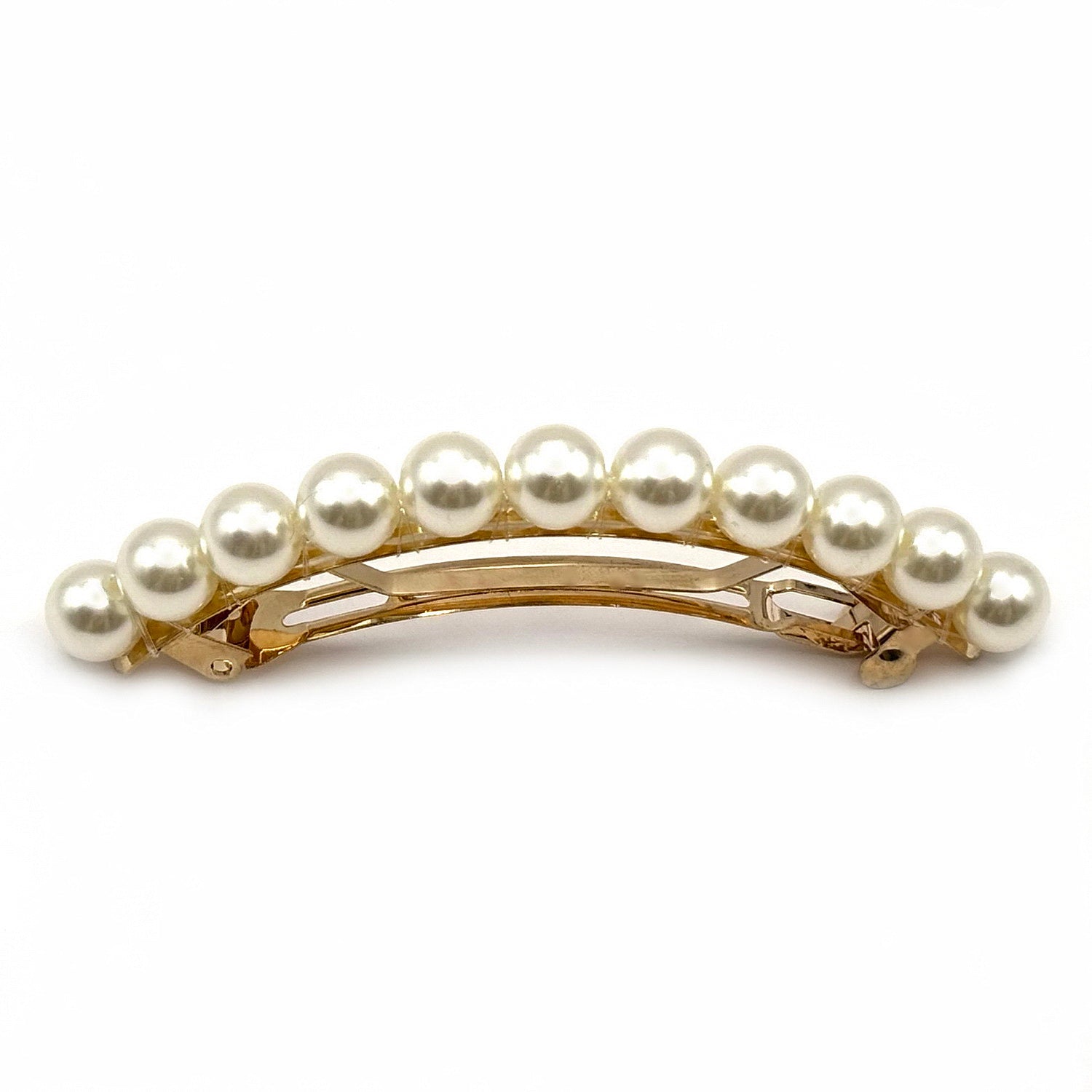 Barrette à cheveux courbe 9.5cm, perles nacrées 10mm, cheveux épais