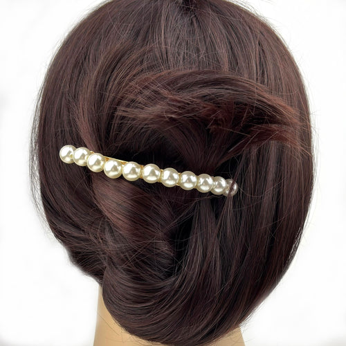 Barrette à cheveux courbe 9.5cm, perles nacrées, cheveux pais