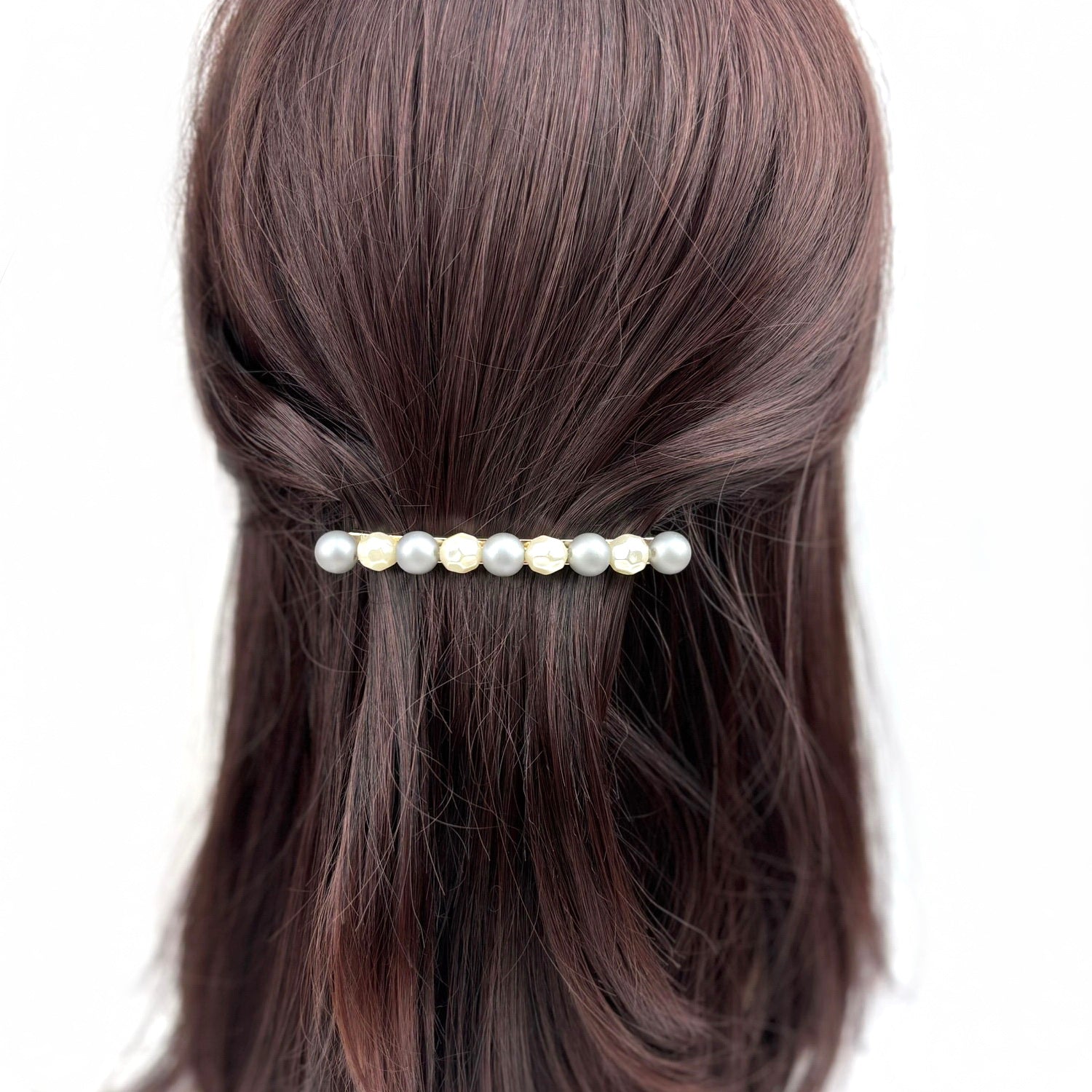 Barrette à cheveux perles grises et nacrées