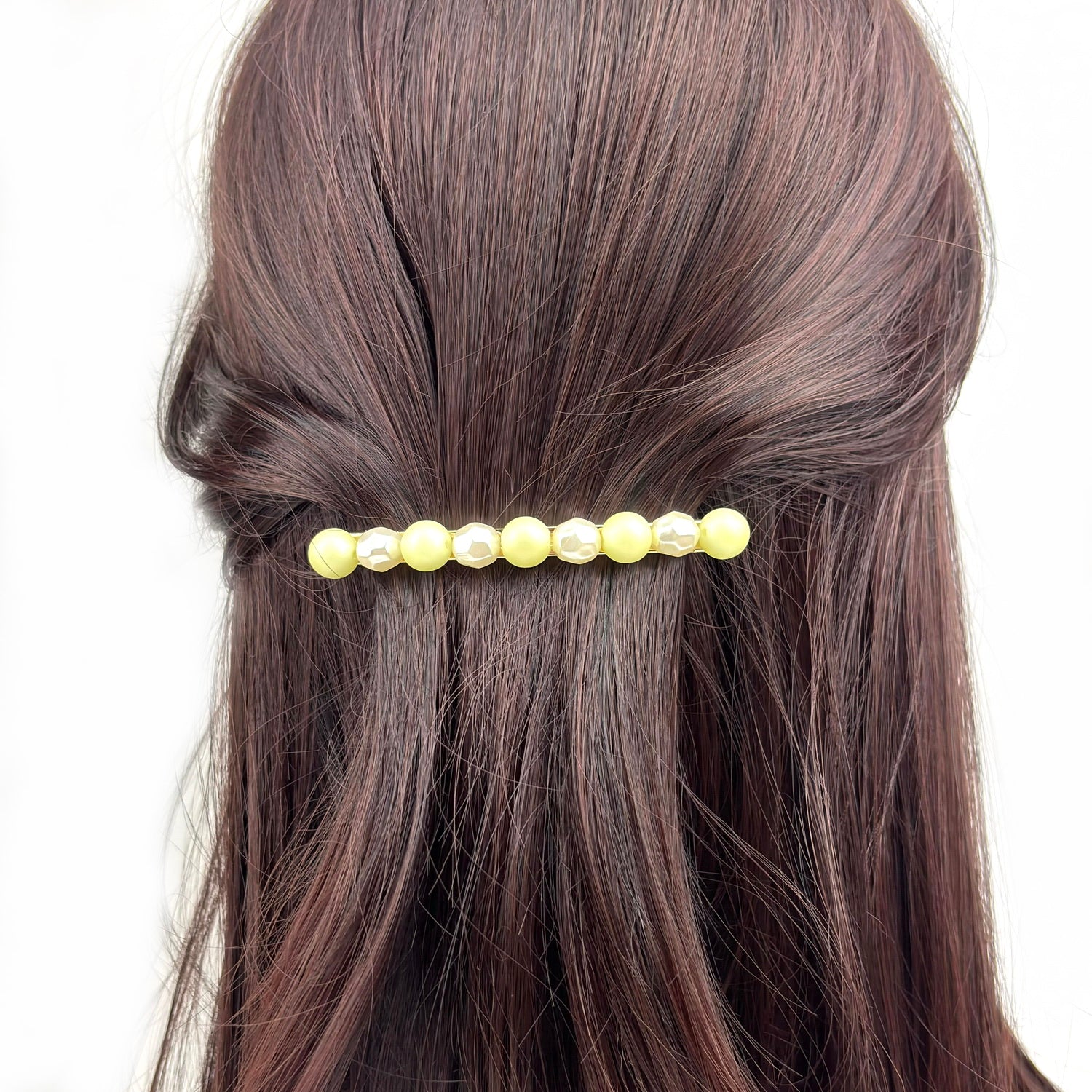 Barrette à cheveux  perles jaunes et nacrées