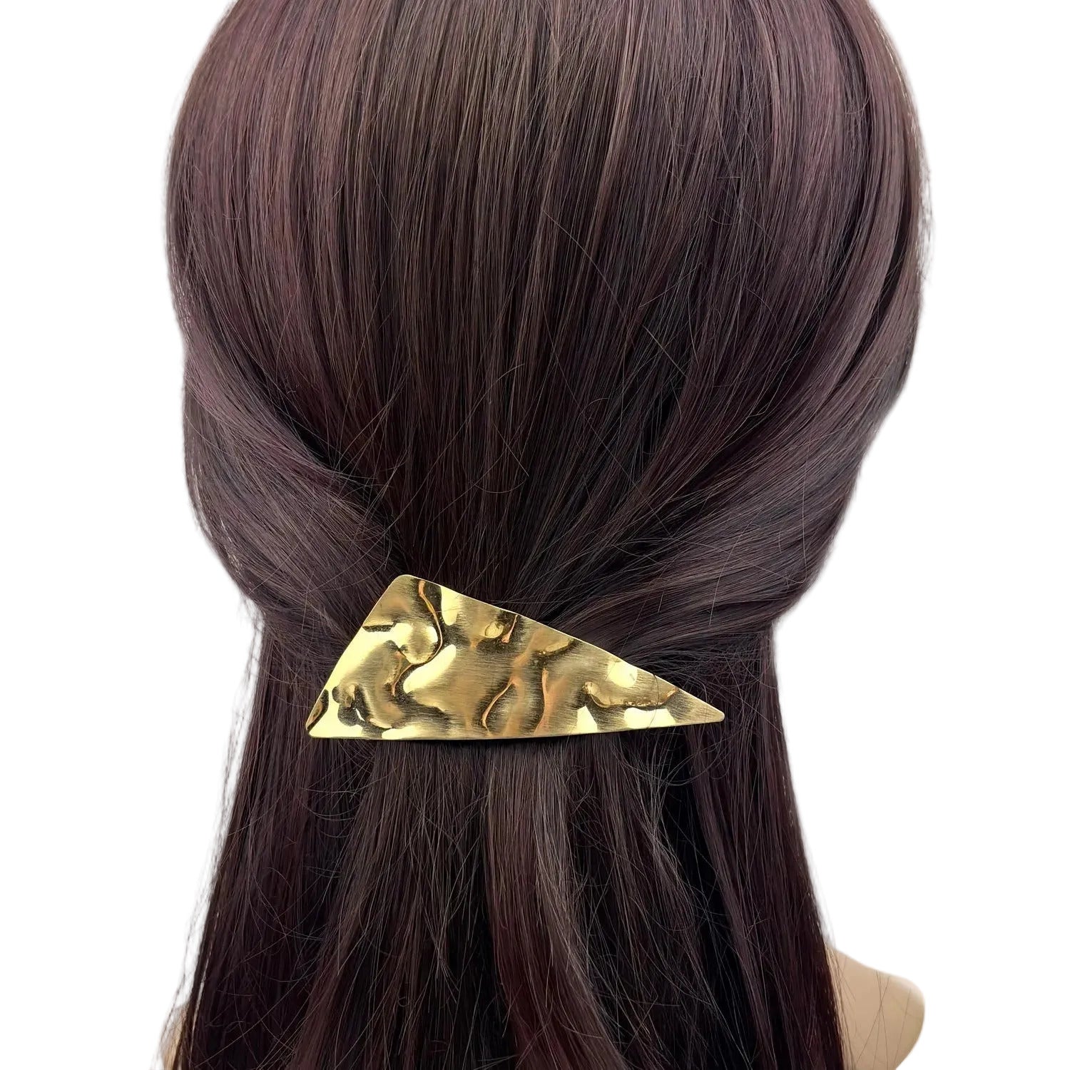 Barrette à cheveux triangulaire martelé or