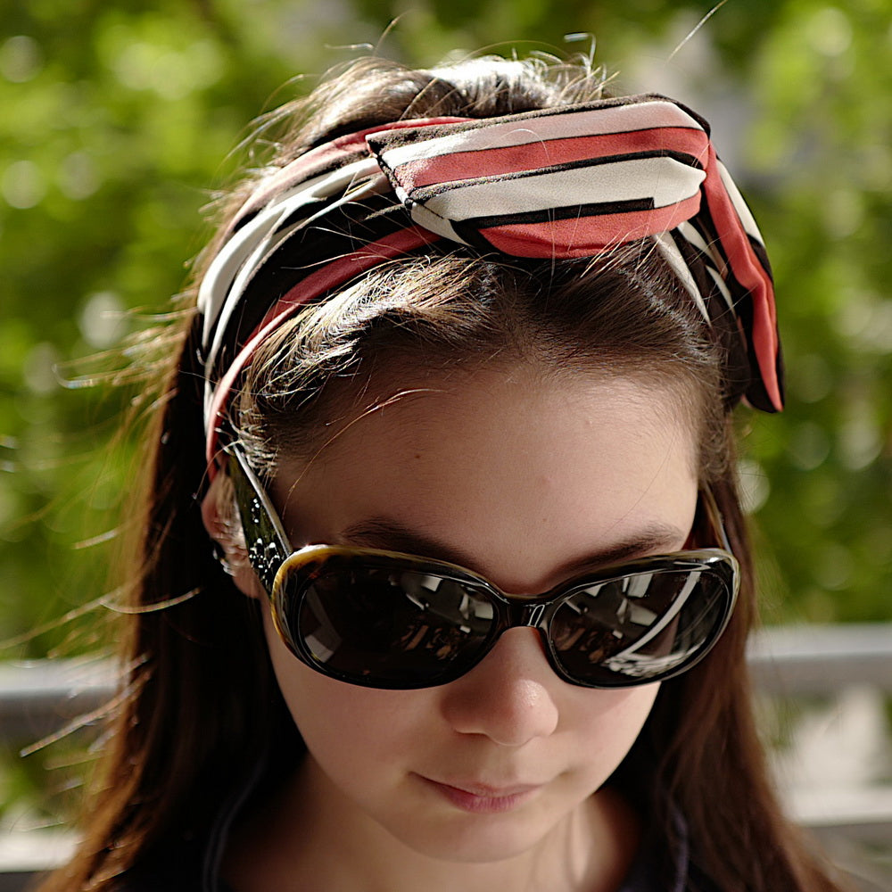 Bandeau cheveux motifs rayures orange noir