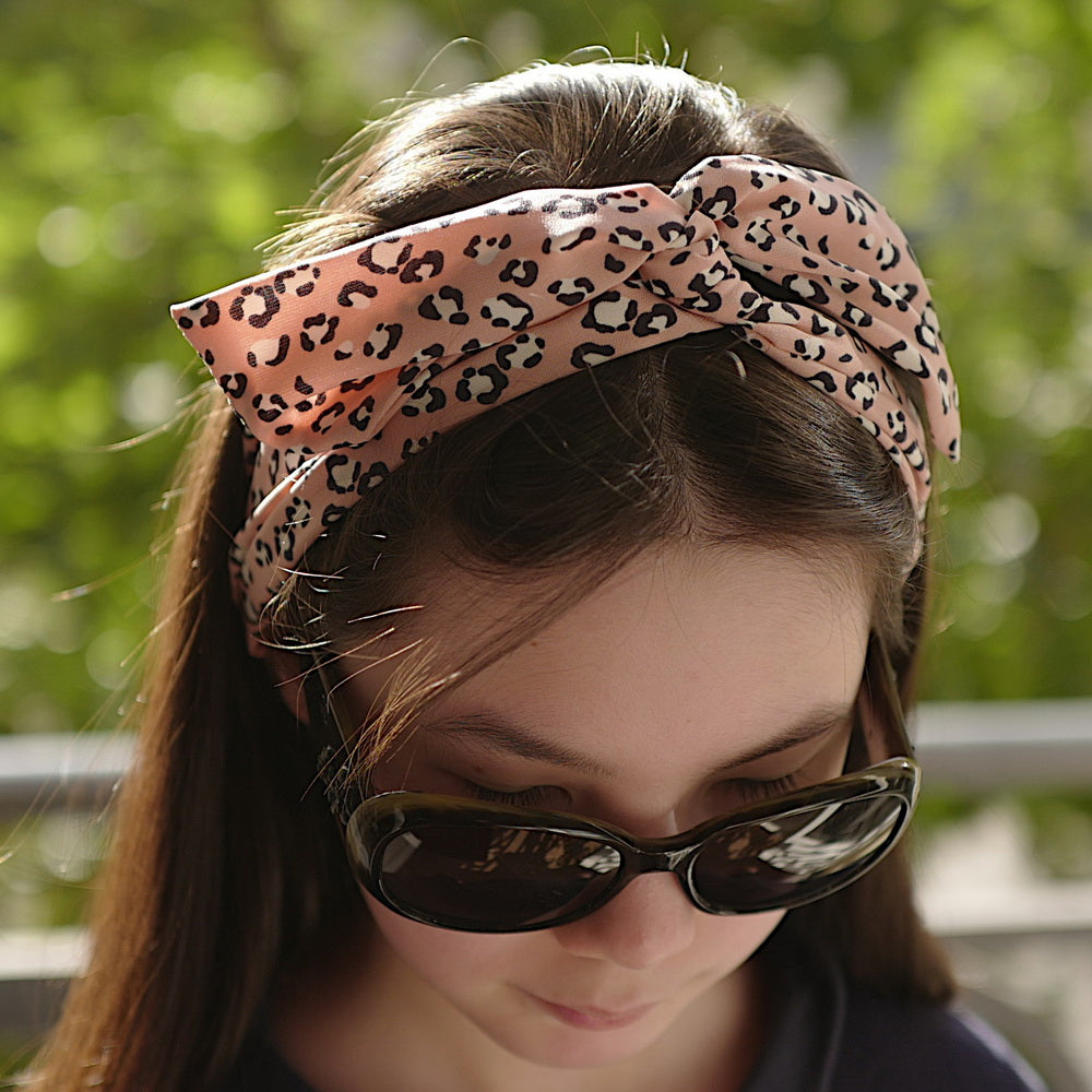 Bandeau cheveux leopard rose poudré