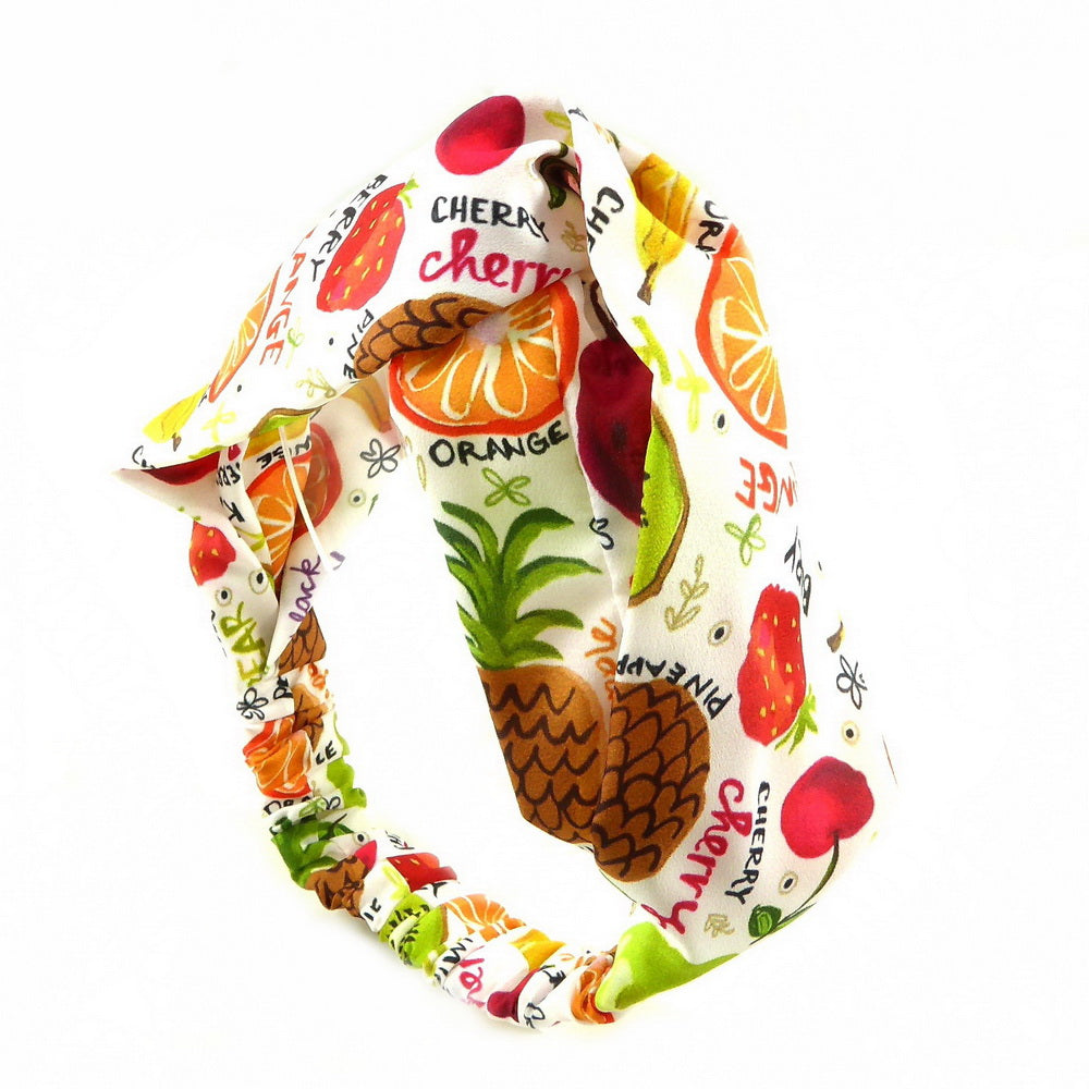 Bandeau cheveux croisé, tissu imprimé tutti frutti