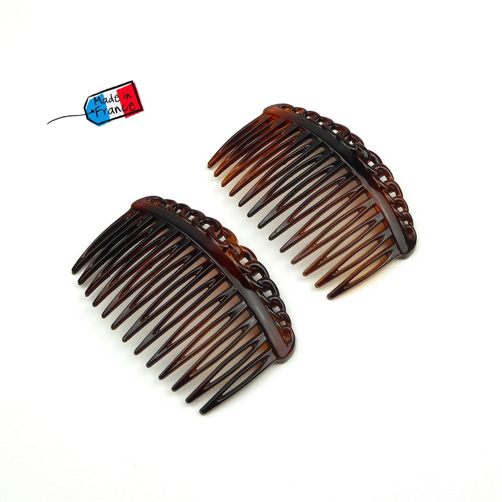 Lot de 2 peignes cheveux de côté motif chaine Made in France 7cm