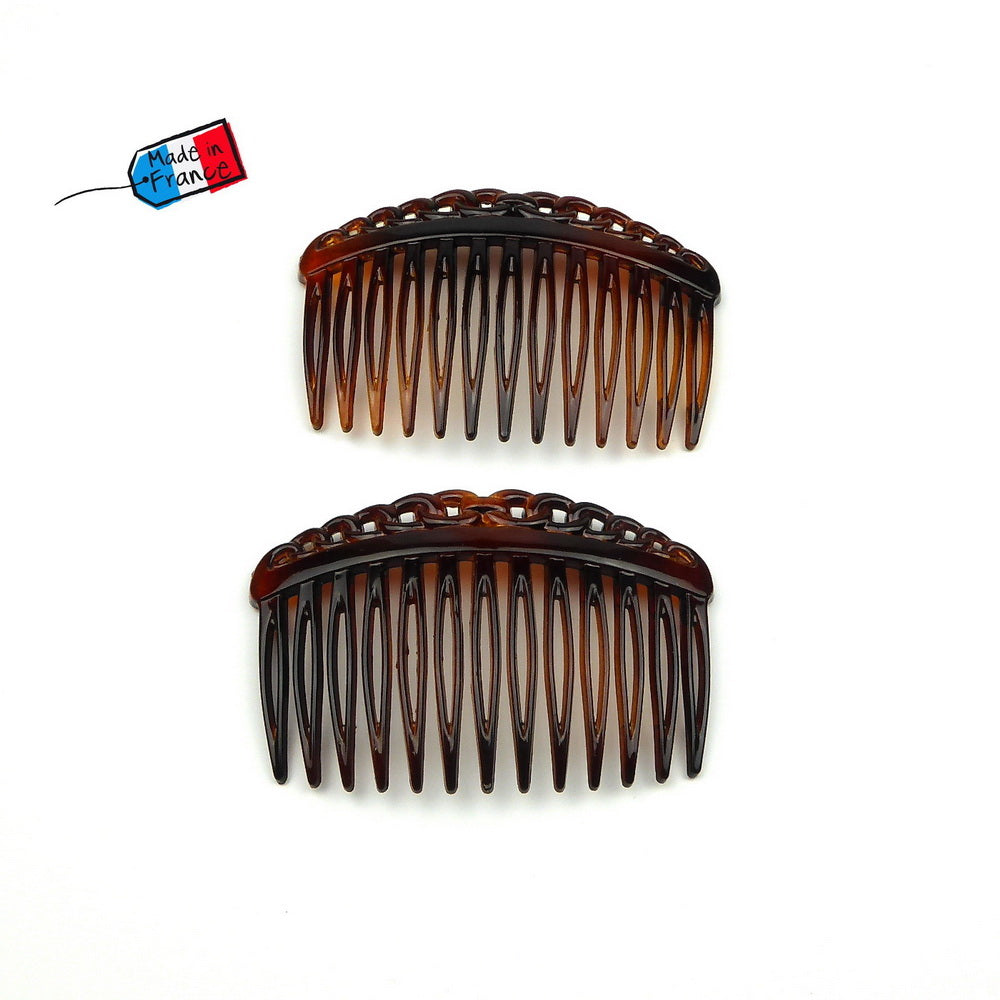 Lot de 2 peignes cheveux de côté motif chaine Made in France 7cm