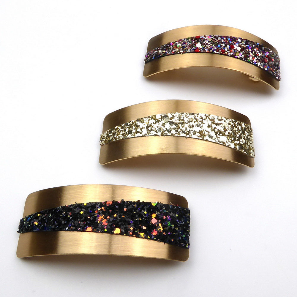 Barrette à cheveux incurvée métal doré et paillettes, accessoires cheveux tendance