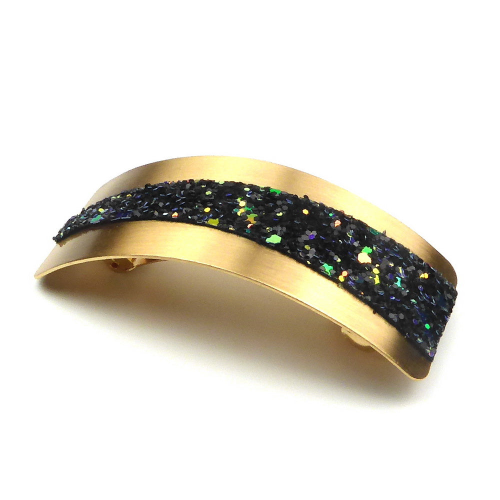Barrette à cheveux incurvée métal doré et paillettes noires