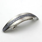 Barrette à cheveux ovale en métal argenté et paillettes gris