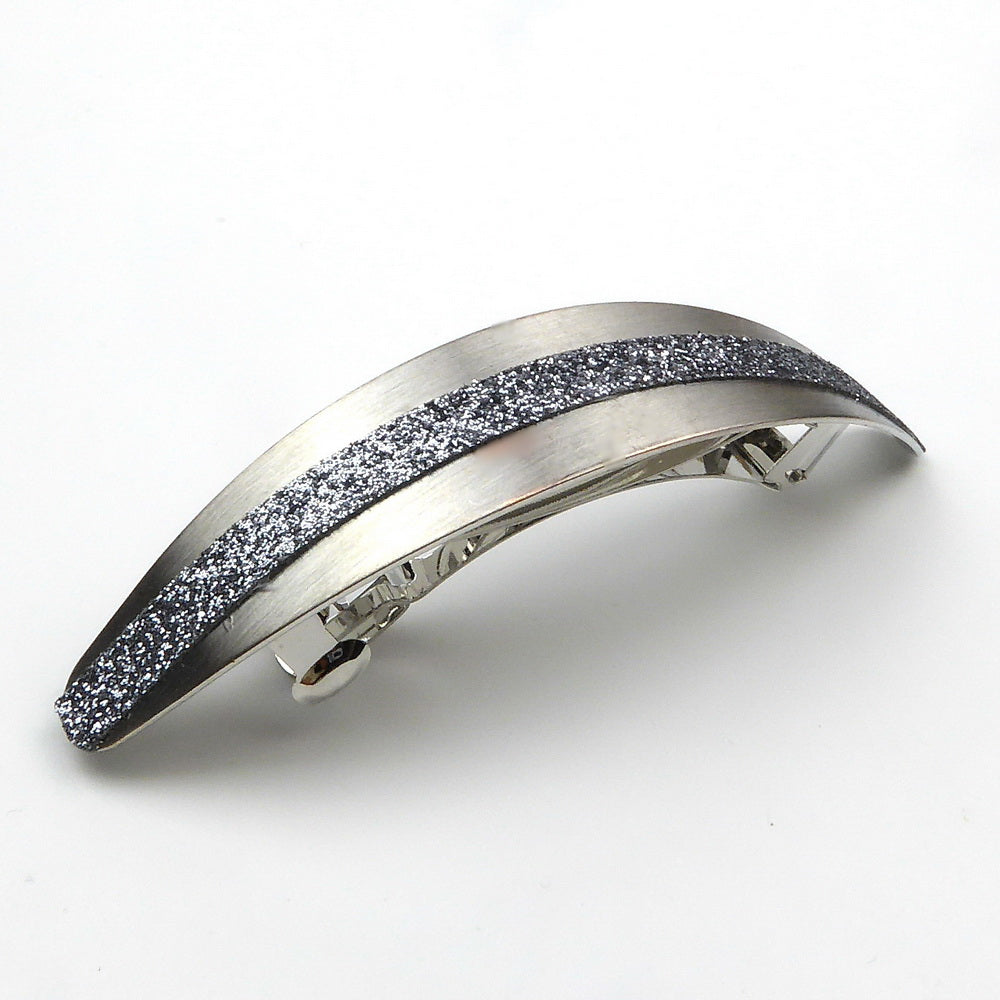 Barrette à cheveux ovale en métal argenté et paillettes gris