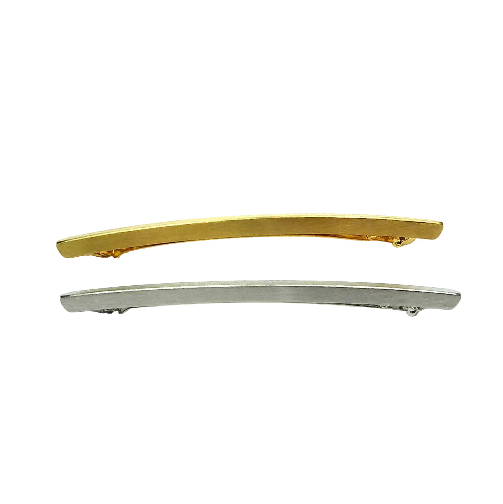 Barrette cheveux fine longue en métal brossé or ou argent