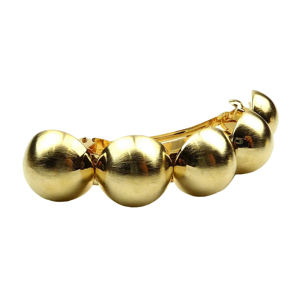 Grande barrette à cheveux boule cabochon 10cm, doré mat
