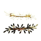 Barrette cheveux feuilles d'olivier, perles et strass, or