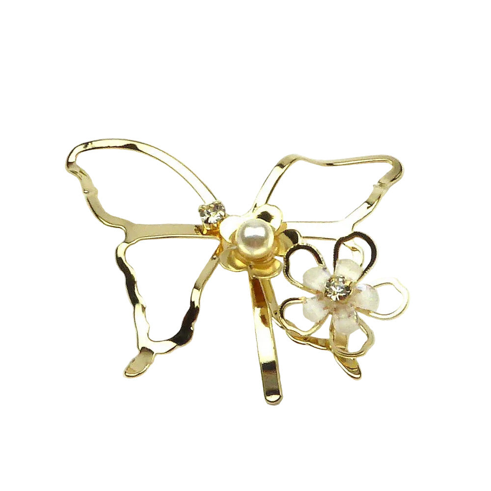 Barrette attache cheveux décorative papillon, doré