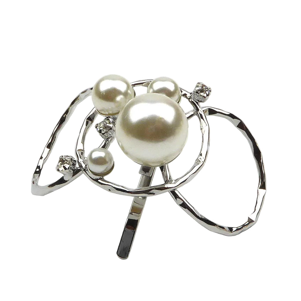 Barrette à cheveux perles et strass pour chignon argent