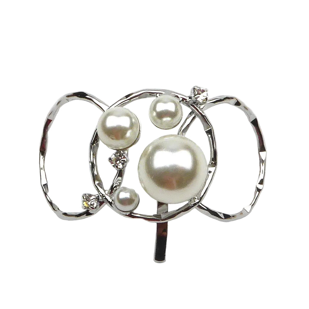 Barrette à cheveux perles et strass pour chignon argenté