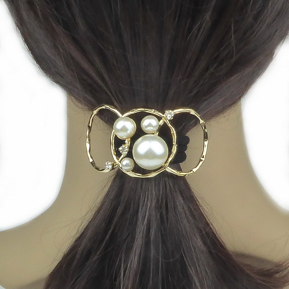 Barrette à cheveux perles et strass pour chignon or