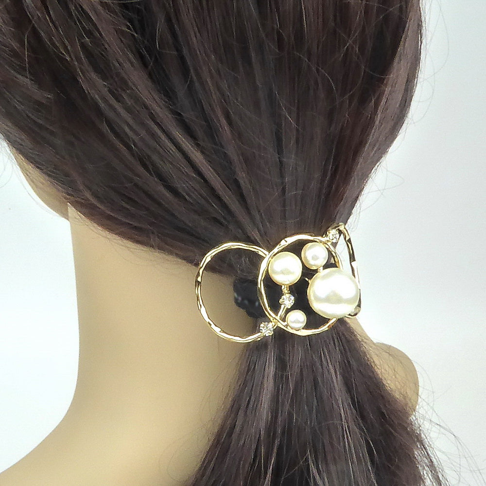 Barrette à cheveux perles et strass pour chignon, queue de cheval
