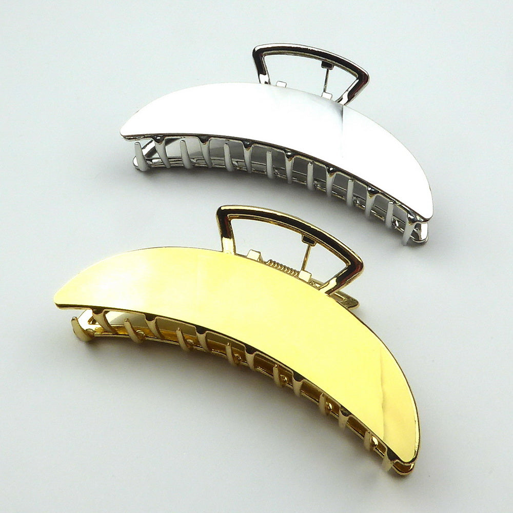 Pince à cheveux crabe en métal brillant 11cm, Or ou Argent