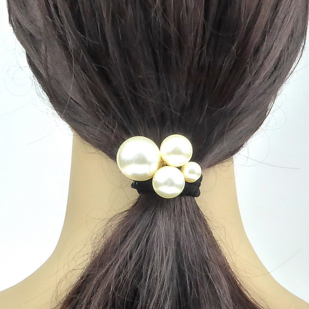 Barrette attache cheveux perles nacrées, queue de cheval