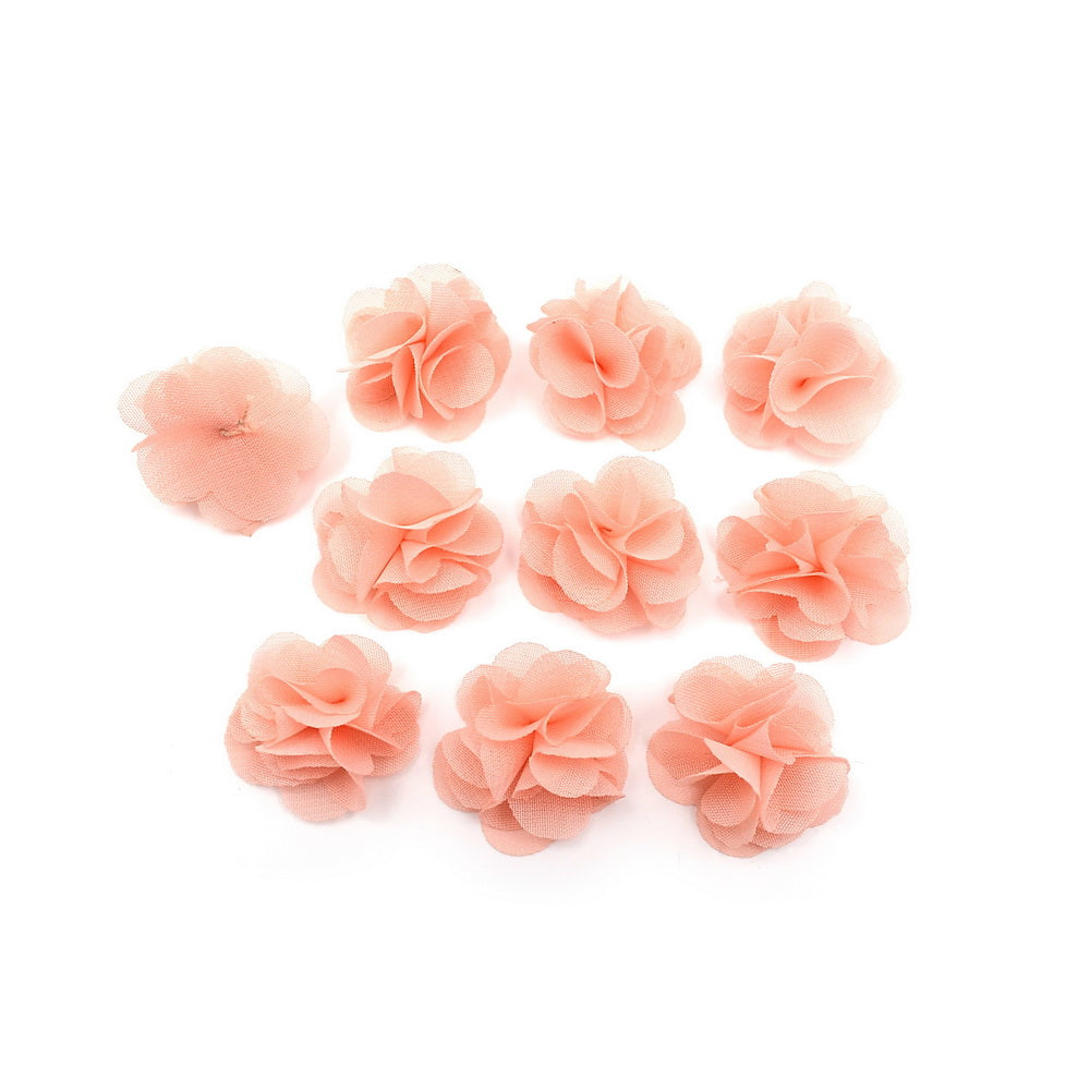 Lot de 10 petites fleurs en tissu voile 3cm cousues à la main - saumon