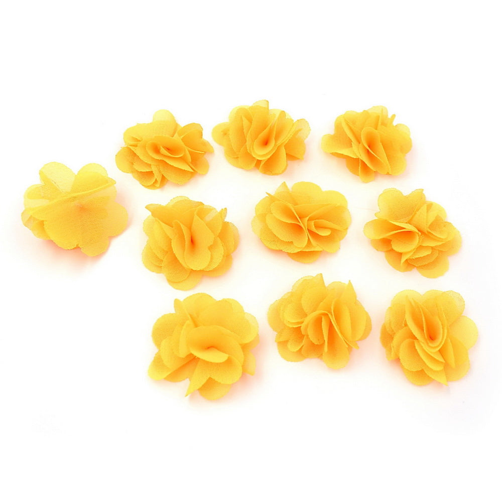Lot de 10 petites fleurs en tissu voile 3cm cousues à la main - jaune fluo