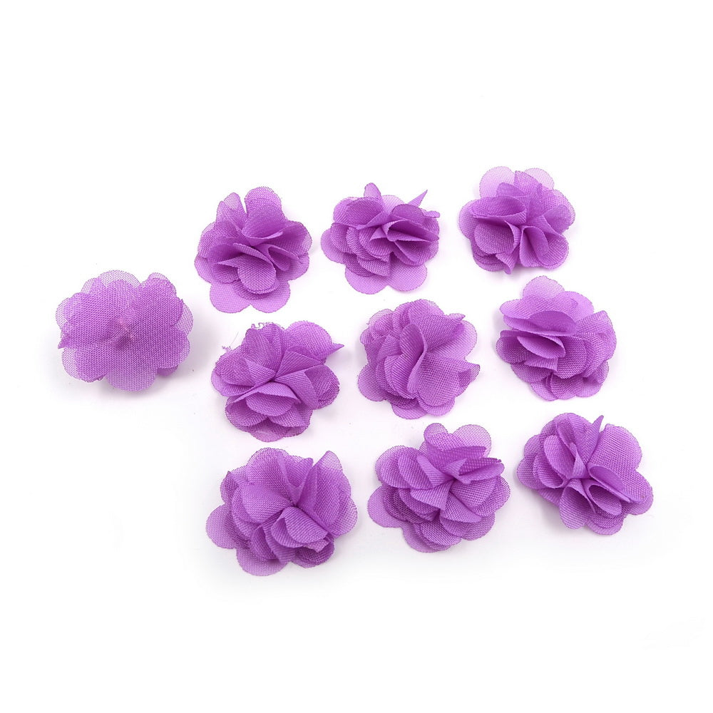 Lot de 10 petites fleurs en tissu voile 30mm cousues à la main - violet
