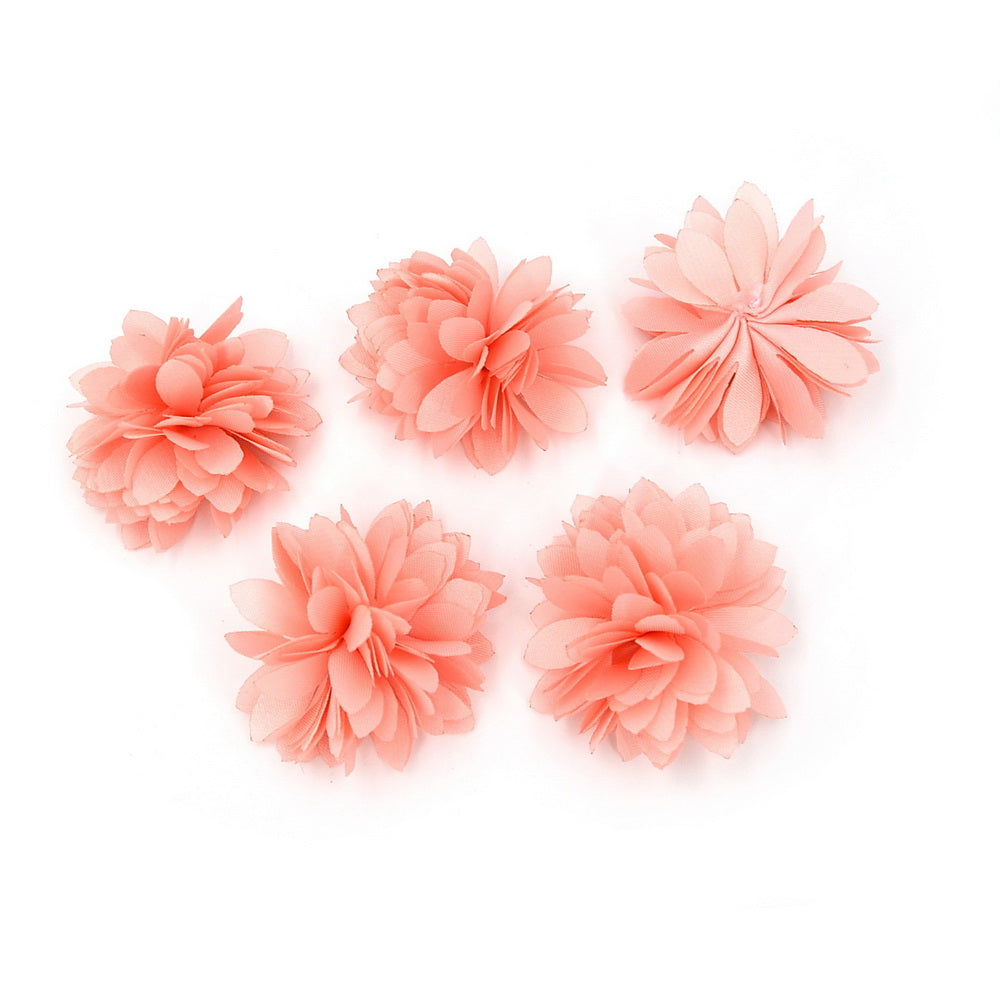 5 petites fleurs en tissu satiné 45mm cousues à la main - rose clair