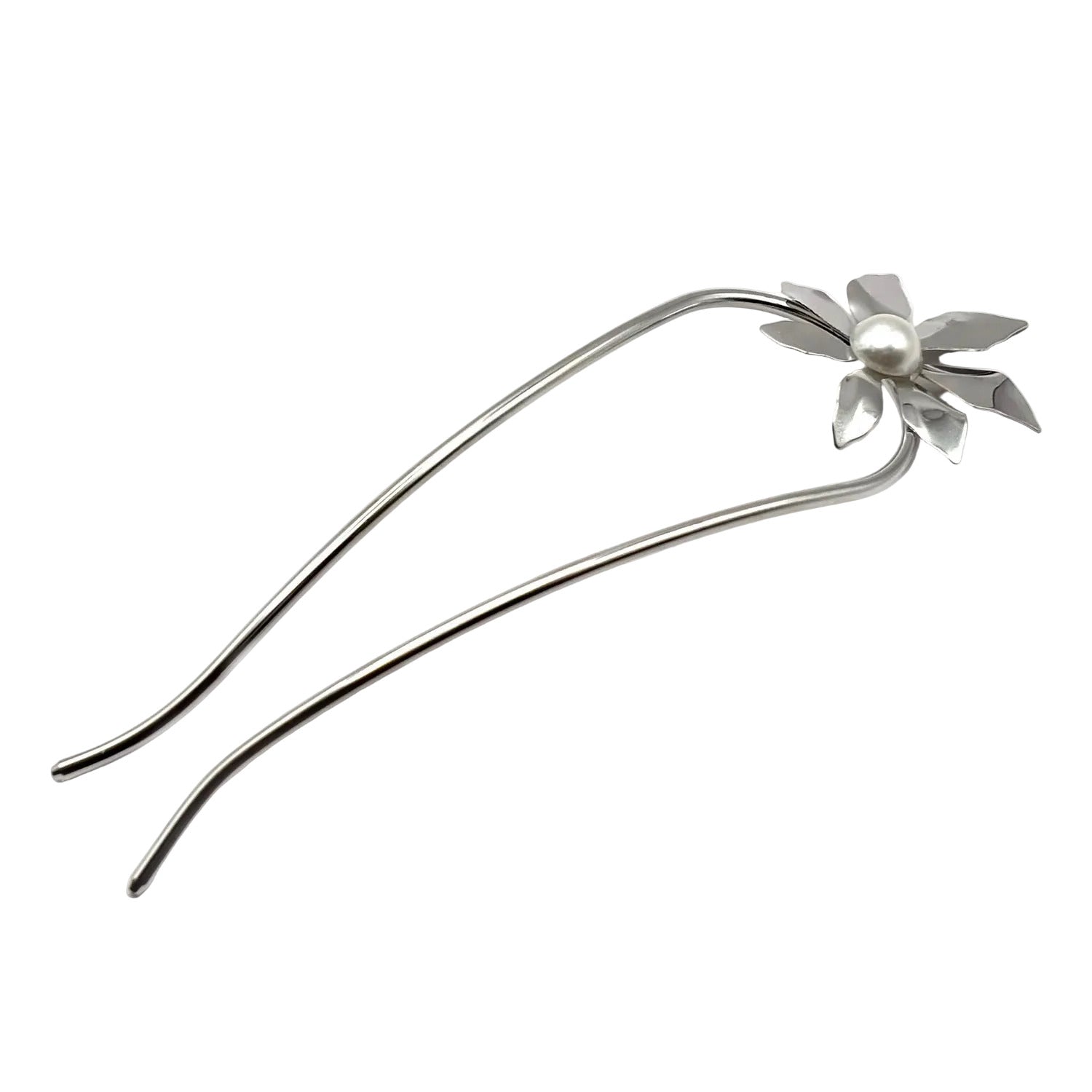 Grand pic à cheveux 14cm fleur et perle argent