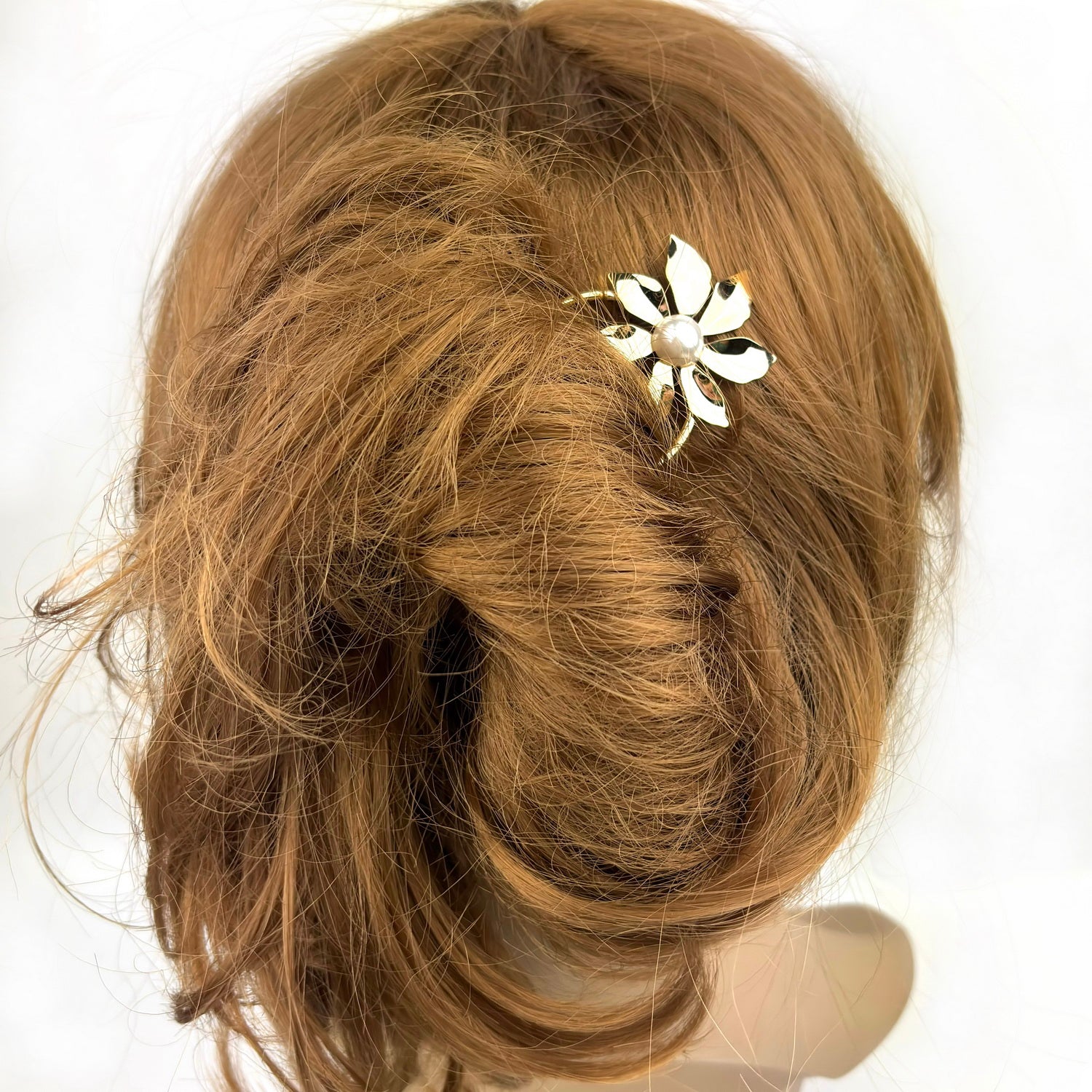 Grand pic à cheveux 14cm fleur et perle or