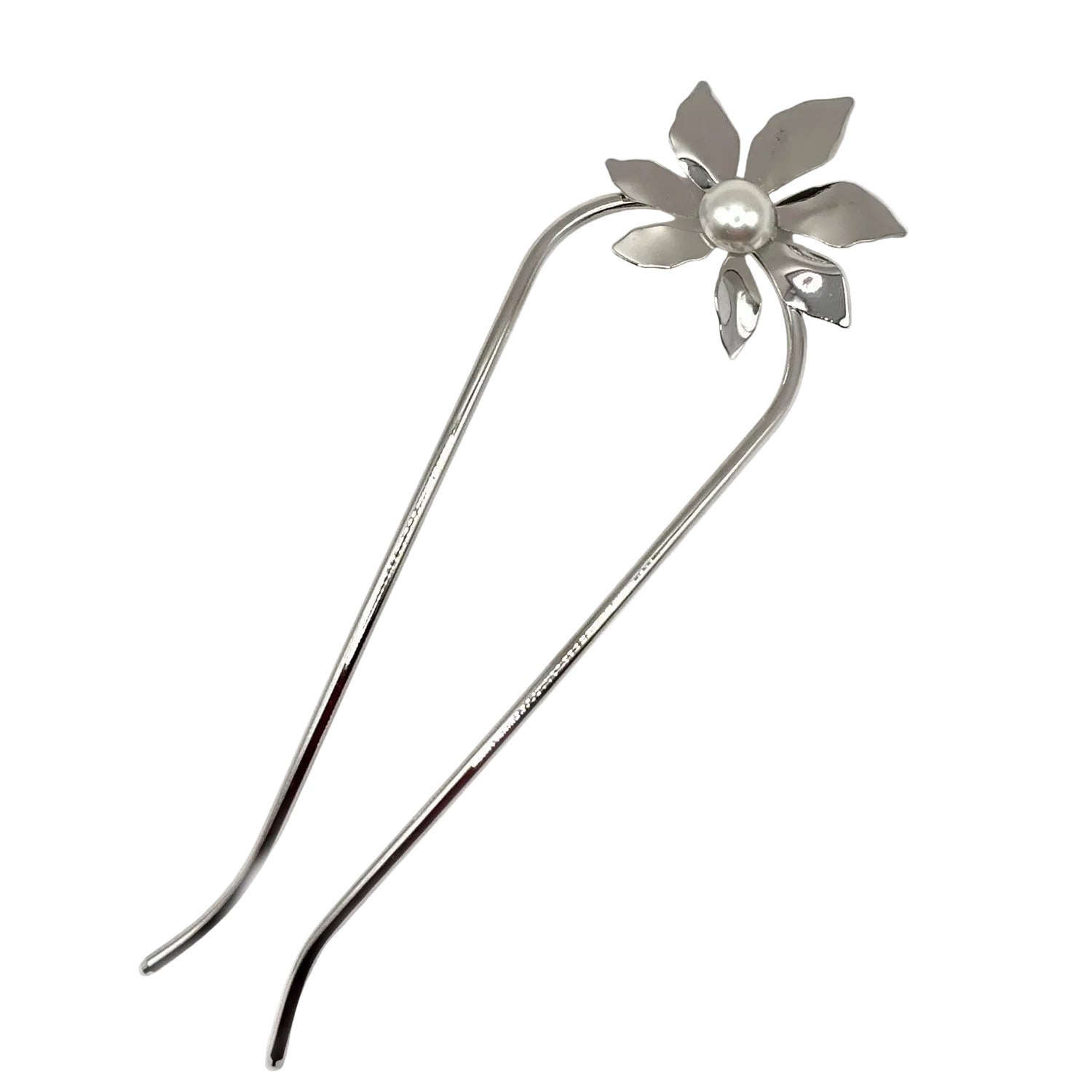 Grand pic à chignon 14cm fleur et perle argent