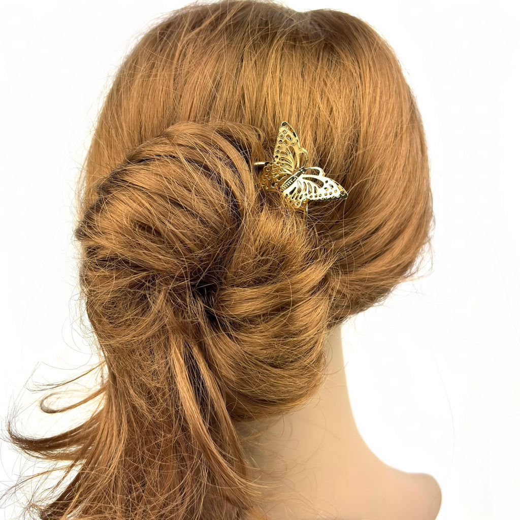 Grand pic à chignon double papillon doré