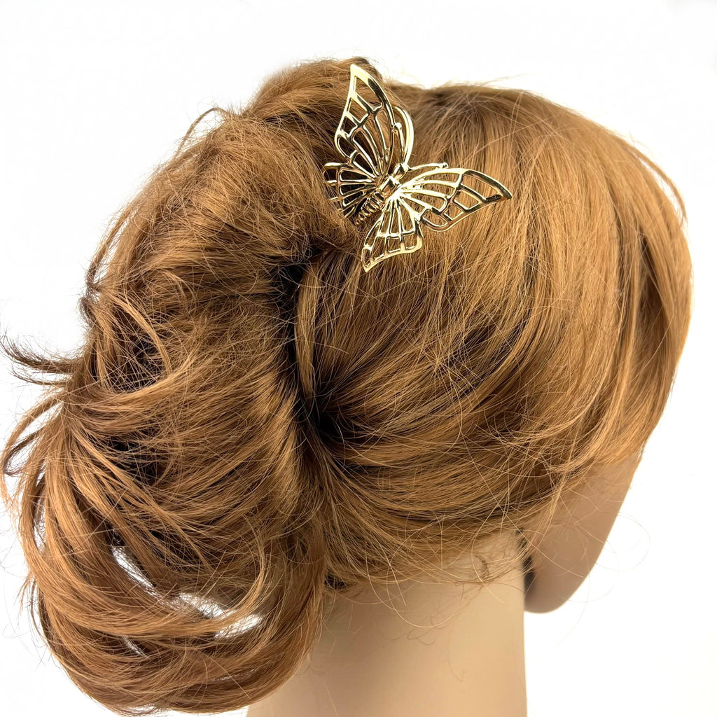 Grand pic à chignon papillon 12 cm, doré