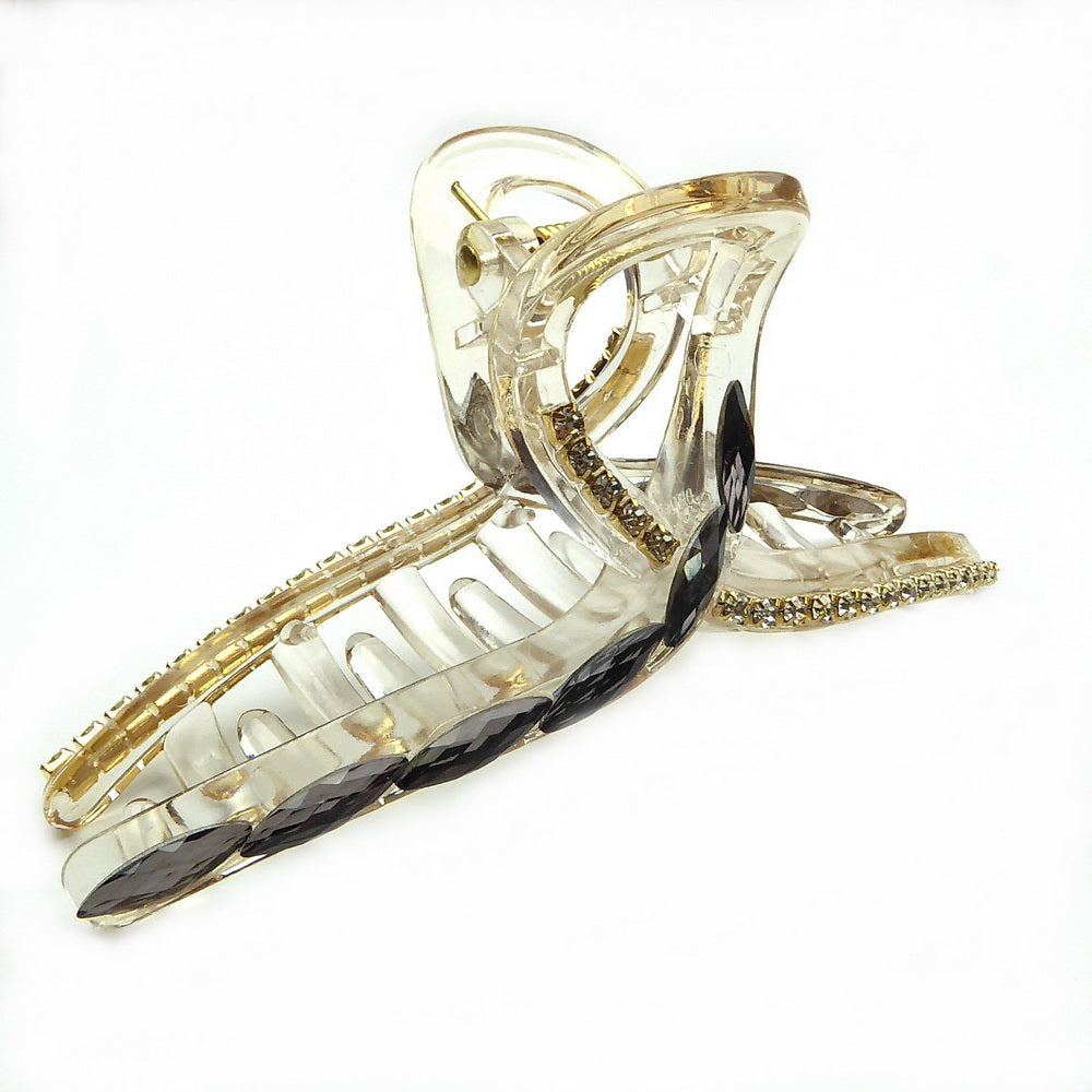 Grande pince cheveux transparente strass 11cm