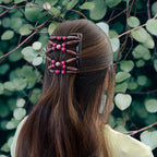 Peigne double cheveux - accessoire chignon en perles de bois rose