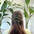 Peigne double cheveux - accessoire chignon en perles de bois vert