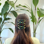 Peigne double cheveux - accessoire chignon en perles de bois vert