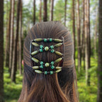 Peigne double cheveux - accessoire chignon en perles de bois vert