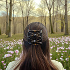Peigne double cheveux - accessoire chignon en perles de bois noir